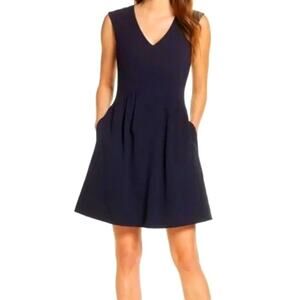 Vince Camuto Sleeveless V-Neck Fit & Flare Dress Size 6 Navy Blue Classic Modern
